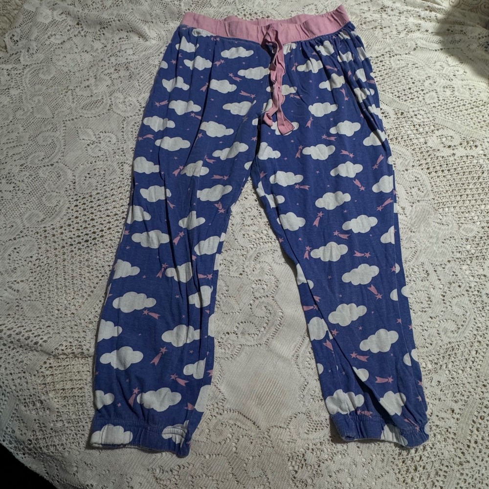 Bobbie Brooks Women's Pajama Pants Clouds Stars Pink Waistband Size S